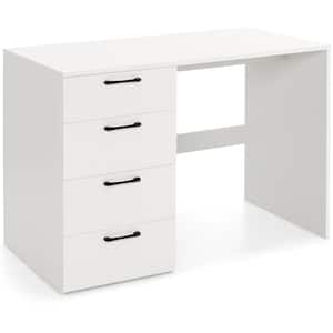 43.5 in. White Wood Computer Desk with Storage Large Writing Desk with 4 Drawers Home Office -Piece Desk Workstation