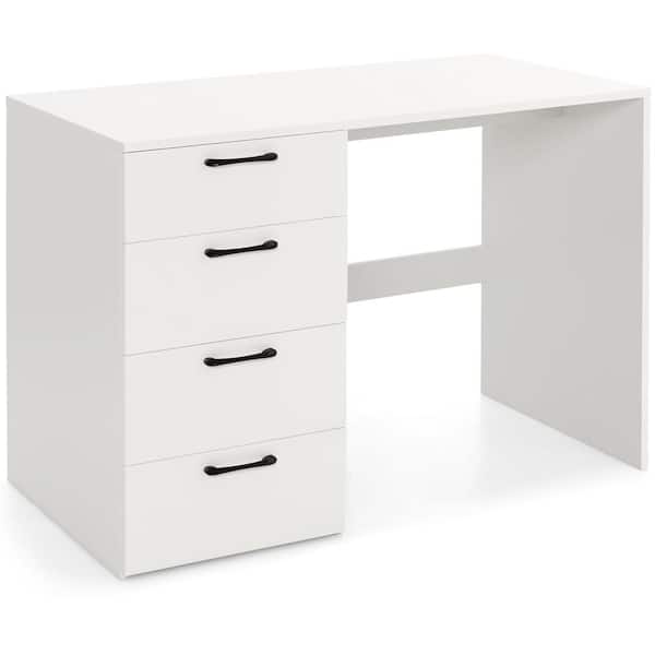 White Desk with Drawers and Storage, Home Office Desk Computer Desk with 4  Drawers & Hutch, Home Desk Small White Desk with Drawers for Bedroom, Home