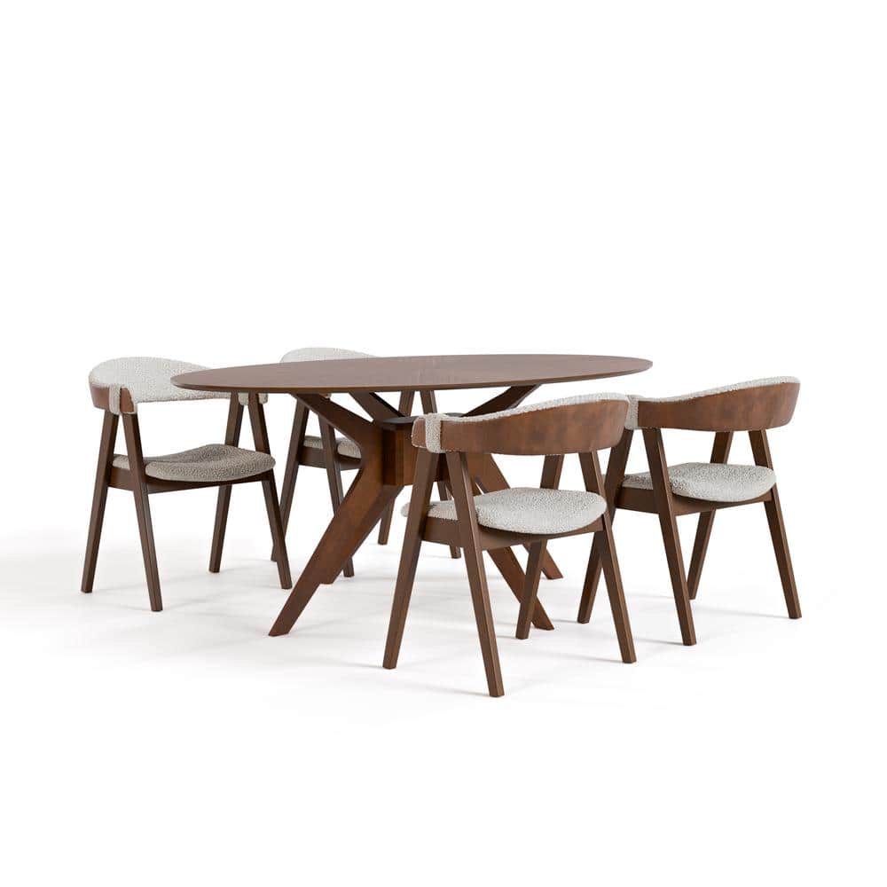 Pearlcrest 5-Piece Mid Century Oval Walnut Wood Top Dining Room Set Seats 4