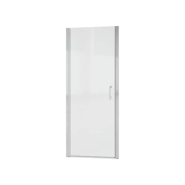 30 to 31-1/4 in. H Pivot Swing Frameless Shower Door in Brushed Nickel with Clear Glass