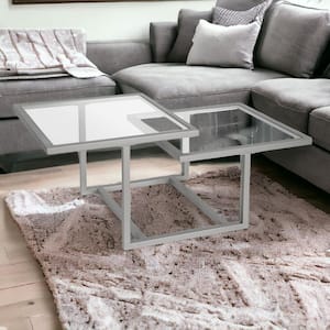 43 in. Silver Square Glass Coffee Table with Shelves Storage