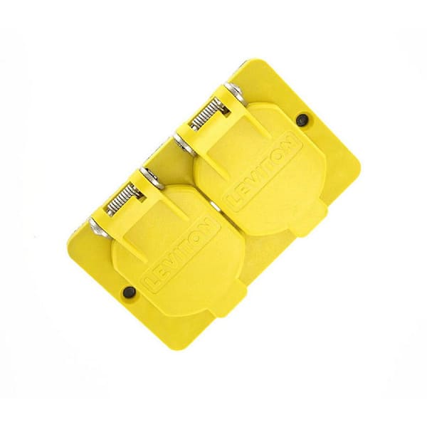 Leviton 1-Gang Weather-Resistant with Flip-Lip for Duplex Receptacle Coverplate for Temporary Power Portable Outlet Box, Yellow