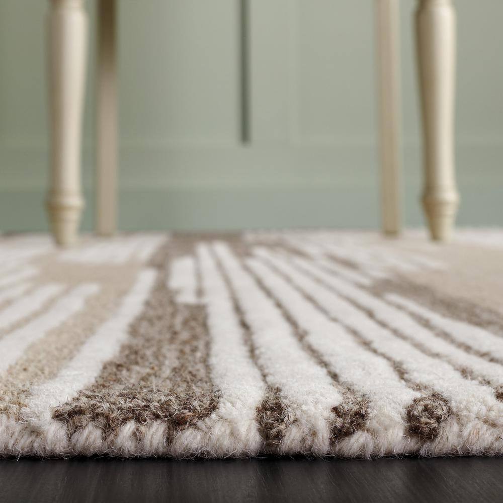 Natural Brown Wool Striped 4' x 6' Handmade Tufted Rug