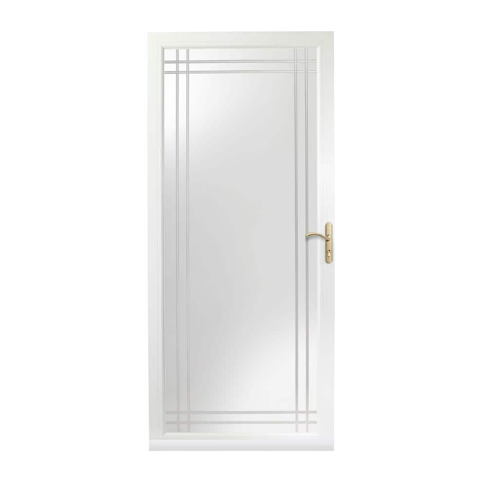Andersen 3000-Series 36 in. x 80 in. White Right-Hand Full View Etched Interchangeable Aluminum Storm Door with Brass Hardware -  90646-H01-G07