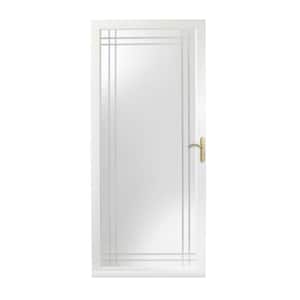 3000-Series 36 in. x 80 in. White Right-Hand Full View Etched Interchangeable Aluminum Storm Door with Brass Hardware