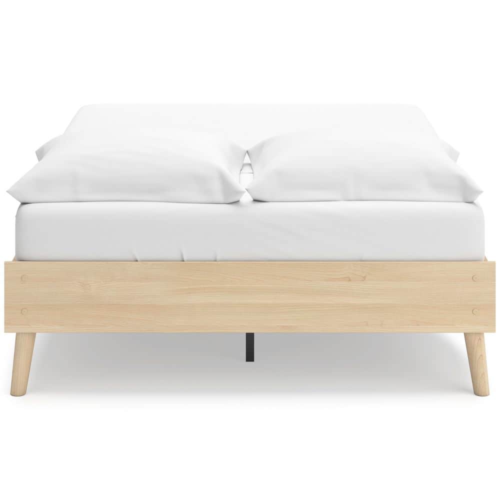 Light Brown Full Platform Bed with Wood Frame and Storage