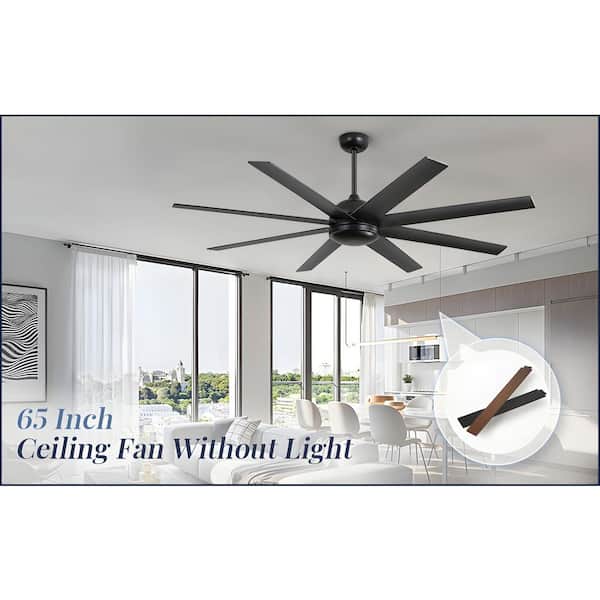 65 in. Indoor 6 Fan Speeds Ceiling Fan in Black/Wood Grain with Remote Control Included