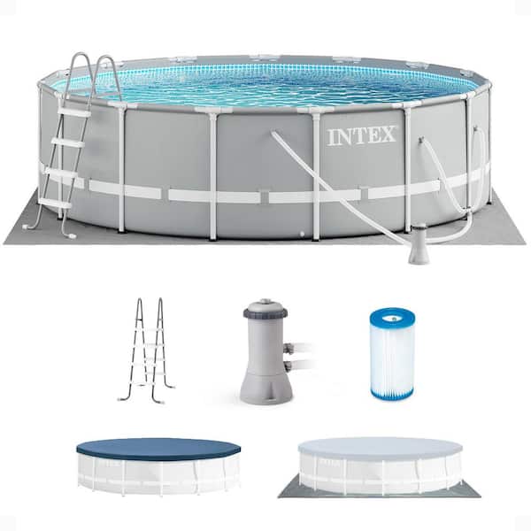 Prism 15 ft. x 4 ft. Round 180 in. Above Ground Steel Frame Swimming Pool Set with Ladder and Cover