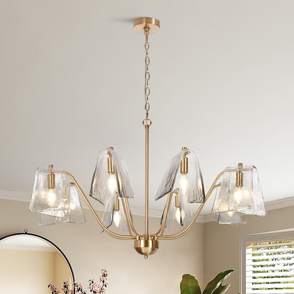 LNC Afmean 8-Light Plating Brass Branch Chandelier with Gray Glass Shade and No Bulb Included