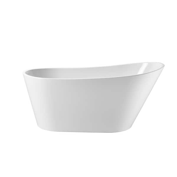 55 in. x 30.71 in. Contemporary Soaking Tub Acrylic Freestanding Bathtub with Overflow and Drain in Gloss White