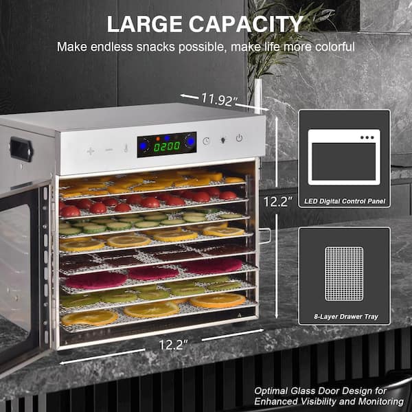 8-Tray Stainless Steel Trays Food Dehydrators, Dehydrator Machine with Digital Timer and Temperature Control