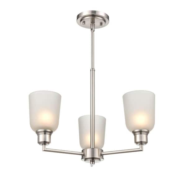 Millennium Lighting Amberle 19.5 in. 3-Light Brushed Nickel Chandelier with Frosted White Glass