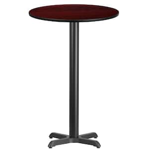 24 in. Round Black and Mahogany Laminate Table Top with 22 in. x 22 in. Bar Height Table Base