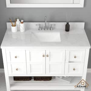 49 in. W x 22 in. D Italian Carrara Natural Marble Bathroom Vanity Top in White with White Single Sink