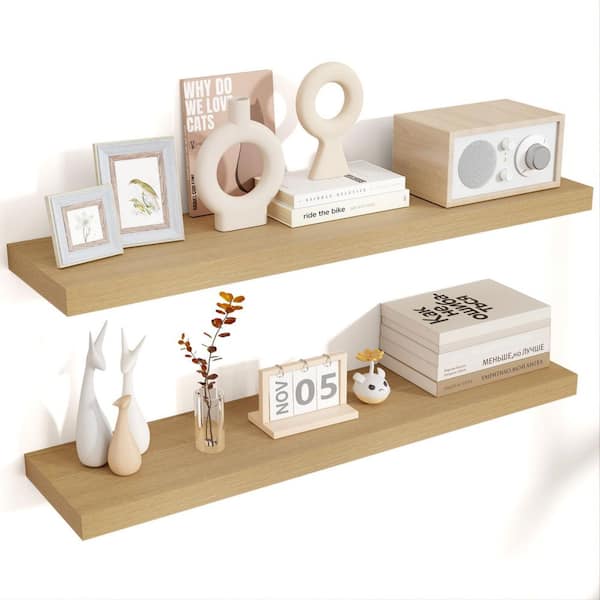 35.4 in. W x 7.8 in. D Oak Floating Decorative Wall Shelf (Set-2)