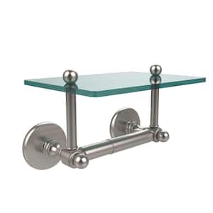 Prestige Skyline Collection Double Post Toilet Paper Holder with Glass Shelf in Satin Nickel