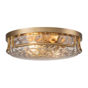 Calliope 12.79 in. 2-Light Bronze Flush Mount Ceiling Lights with Seeded Glass Shade