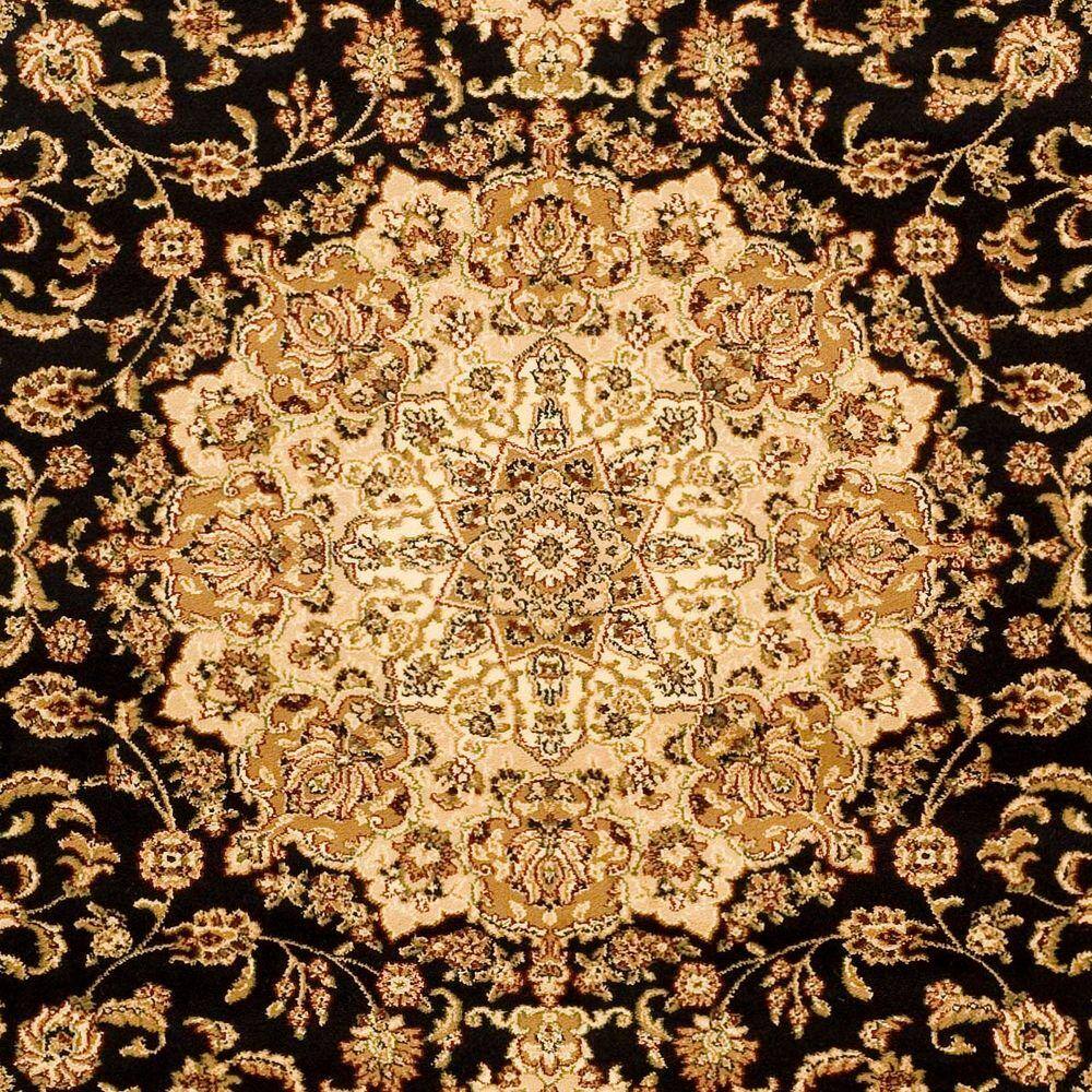 Black and Ivory Floral Rectangular Synthetic Area Rug, 4' x 6'