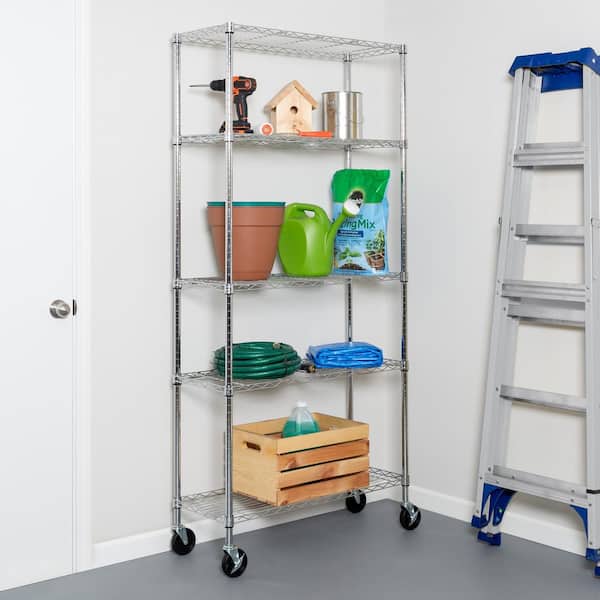 mount-it! Stainless Steel 5-tier Metal Garage Storage Shelving Unit with  Wheels 24 in. x 74.25 in. x 18 in. MI-7862 - The Home Depot