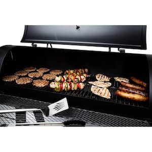 Signature Heavy-Duty Barrel Charcoal Grill and Offset Smoker in Black