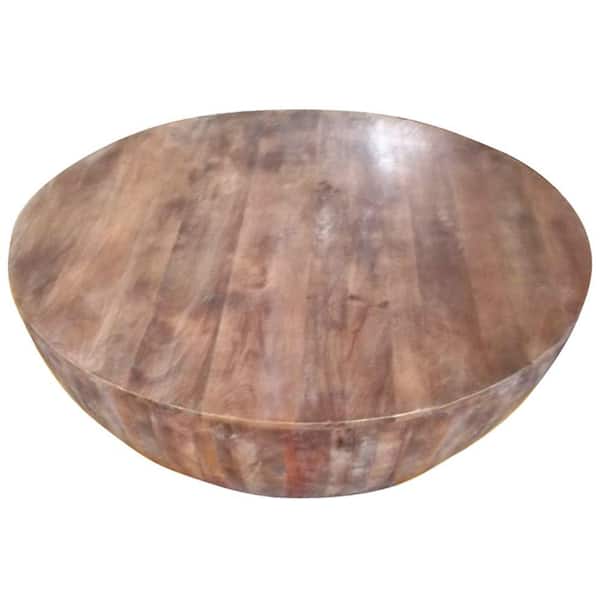 L Brown Hand Carved Drum Shape, 48 Round Coffee Table Wood