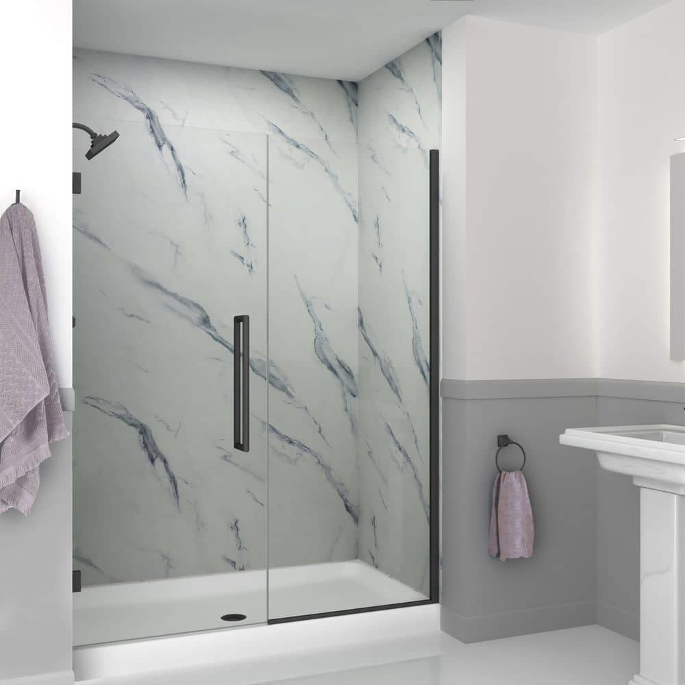 Elizabeth 58.5 in. W x 76 in. H Hinged Frameless Shower Door in Matte Black with Clear Glass price history on PriceWatchPro