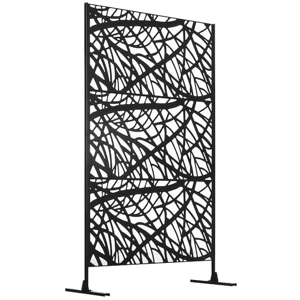 Outsunny 6.5FT Metal Outdoor Privacy Screen with Stand and Ground Stakes, Freestanding Privacy Fence Panel