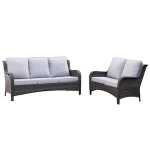 Vincent Gray 2-Piece Wicker Outdoor Patio Conversation Seating Sofa Set with Gray Cushions