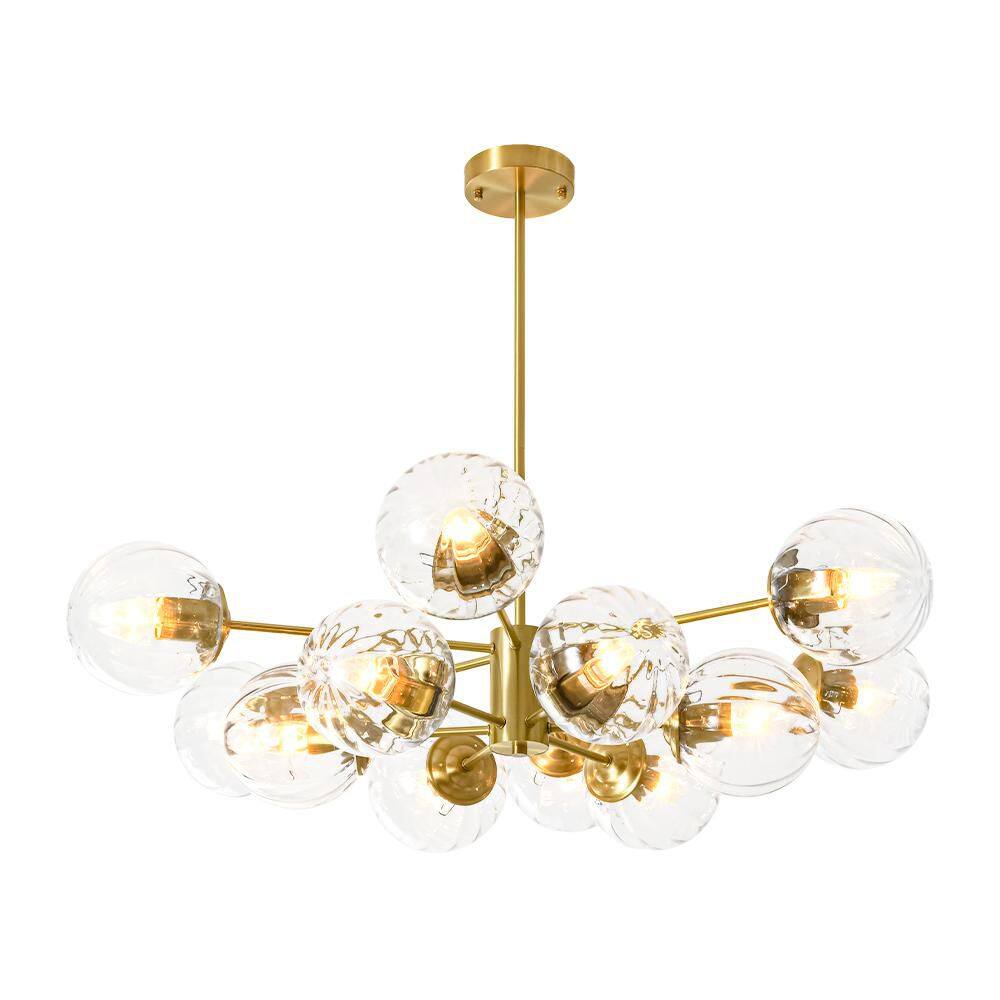12-Light Mid-Century Brass Sputnik Style Chandelier with Clear Ribbed Glass Globes Shade price history on PriceWatchPro