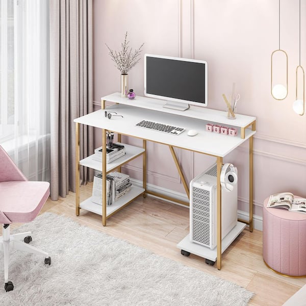 TECHNI MOBILI 46 in. W Gold Industrial Writing Desk RTA-7310D-GLD