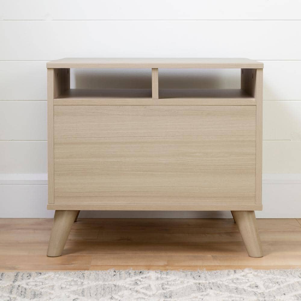 Soft Elm and Pure White 2-Drawer Scandinavian Nightstand