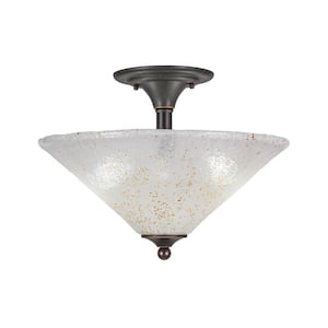 Bristol 11.75 in. 2-Light Dark Granite Semi-Flush with 16 in. Gold Ice Glass Shade No Bulbs Included