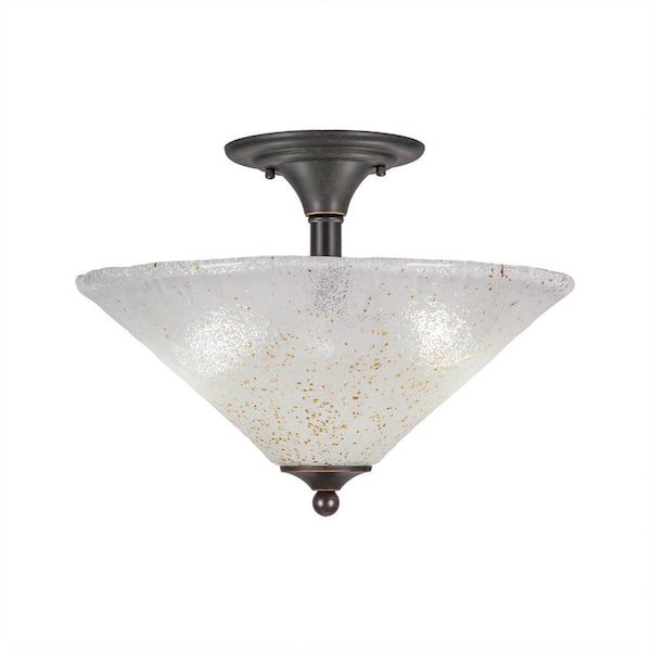 Unbranded Bristol 11.75 in. 2-Light Dark Granite Semi-Flush with 16 in. Gold Ice Glass Shade No Bulbs Included