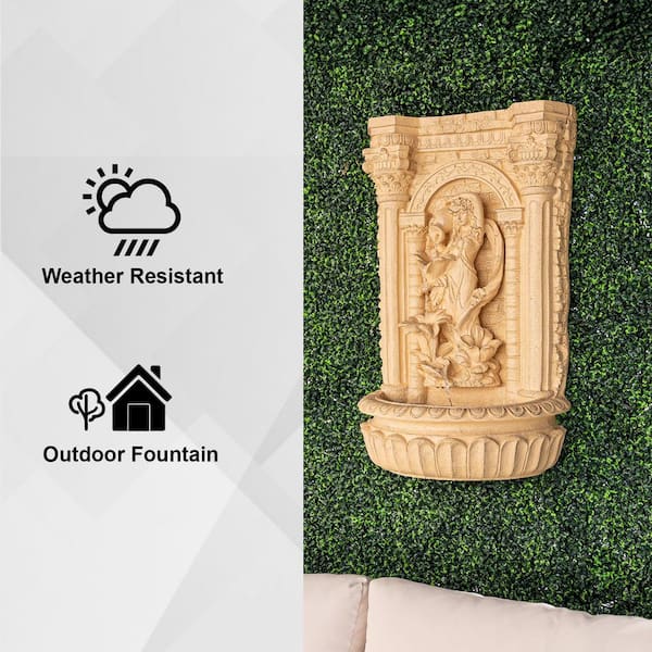 30.3" Solar Waterfall Fountain, Tall Brown Maiden Holding Pot Wall Fountain, Outdoor Water Fountain, Polyresin