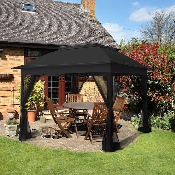 11 ft. x 11 ft. Black Steel Pop-Up Gazebo with Mosquito