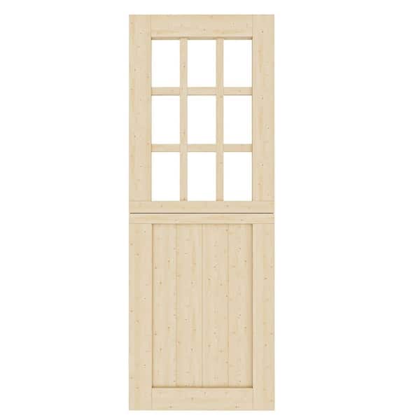 30 in. x 80 in. Solid Pine Universal 9-Lite Clear Glass Unfinished Dutch Door Design Wood Front Door Slab
