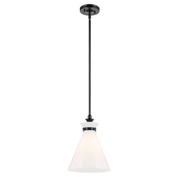 Laria 10.5 in. 1 Light Pendant with Opal Glass in Black