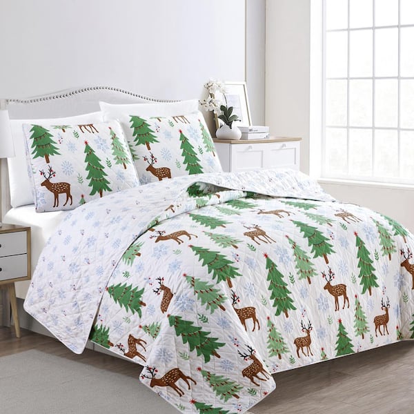 FRESHFOLDS Multi-Colored Pattern King Microfiber 3-Piece Quilt Set Bedspread