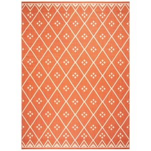 Courtyard Terracotta/Light Beige 8 ft. x 10 ft. Tribal Diamond Indoor/Outdoor Patio  Area Rug