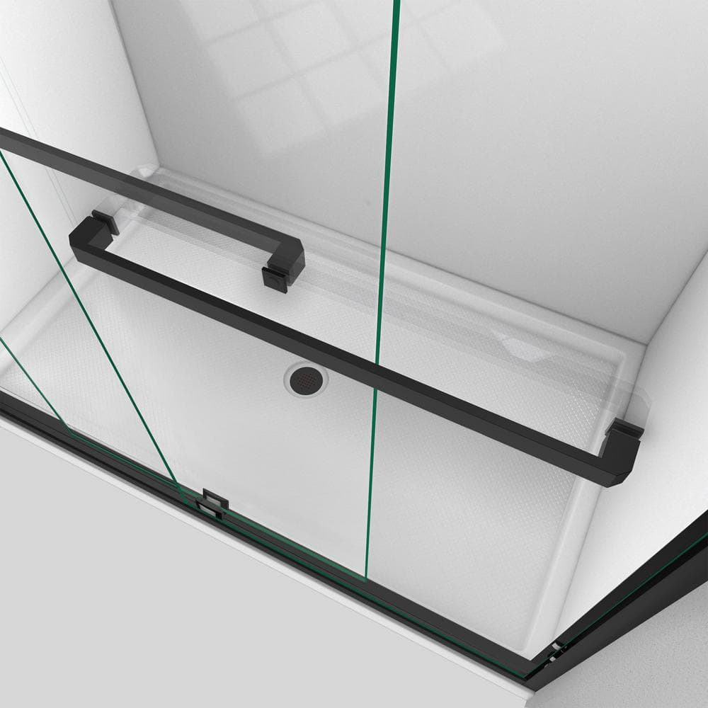 Encore 60" Satin Black Sliding Shower Door with Clear Glass