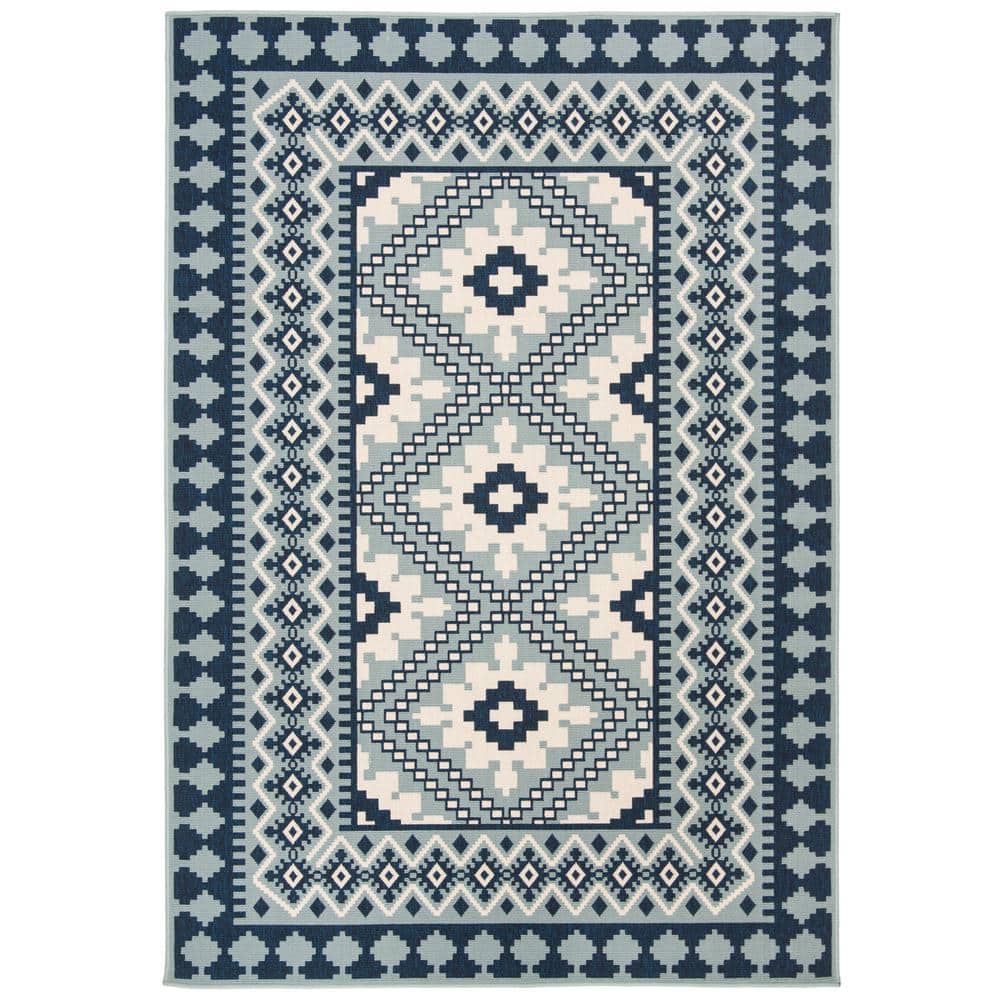 Blue and Ivory Southwestern Indoor/Outdoor Area Rug
