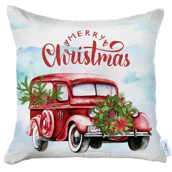 Mike&Co. New York Christmas Truck Decorative Single Throw Pillow 18 x 18 Red & White Square for Couch, Bedding - Red