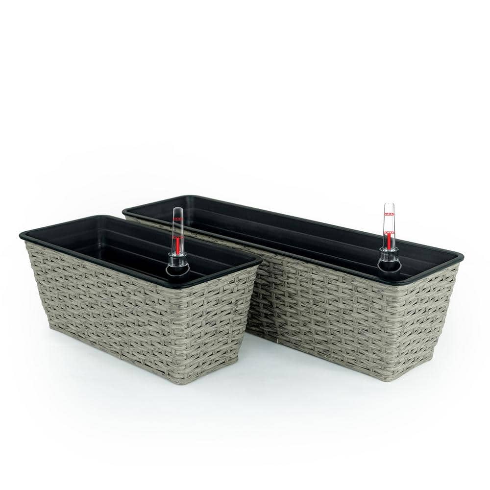 2-Pack Hand Woven Wicker Smart Self-watering Rectangle Planter in Gray price history on PriceWatchPro