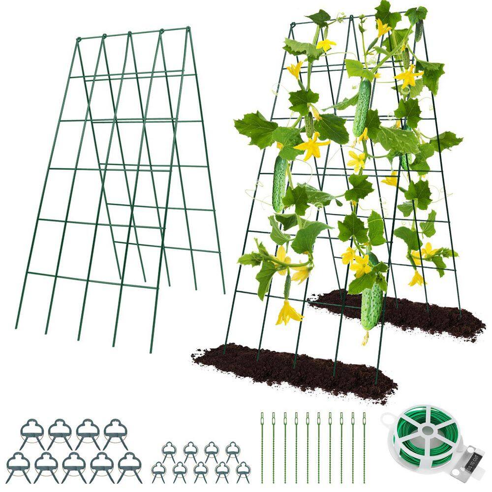 40 in. Metal A-Frame Cucumber Trellis for Raised Garden Beds with Clips and Twist Ties (2-Pack, Green) price history on PriceWatchPro