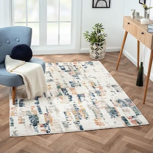 Britny Blue/Orange 5 ft. x 7 ft. Contemporary Abstract High-Low Plush Polyester Blend Area Rug