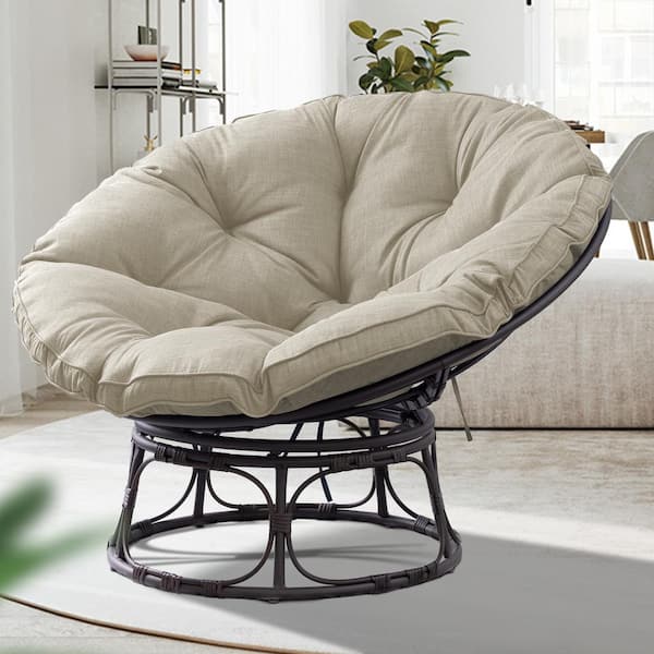 JOYSIDE Patio Wicker Outdoor Papasan Lounge Chair with Beige Cushion