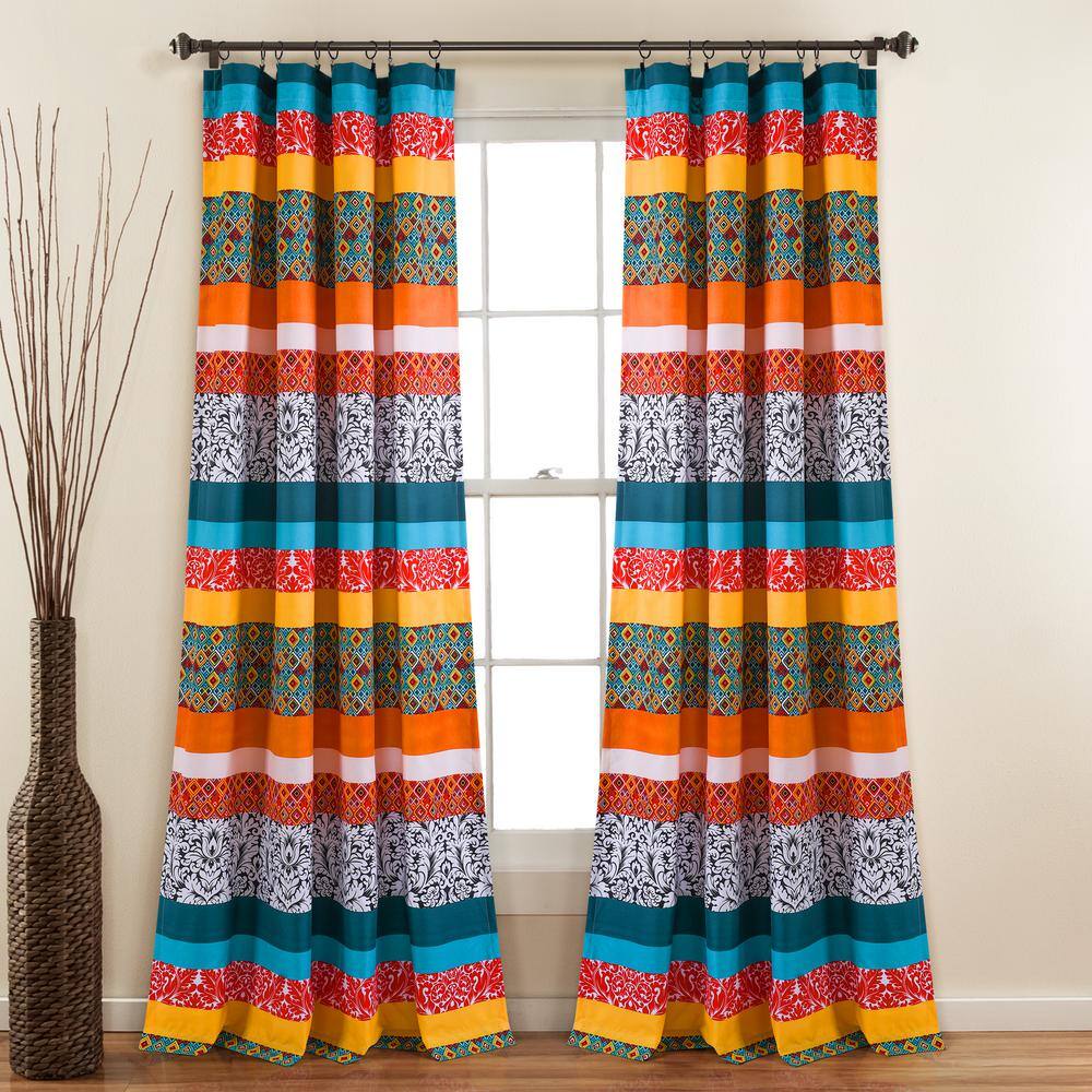 Boho Stripe Turquoise and Tangerine Polyester Curtain Panels