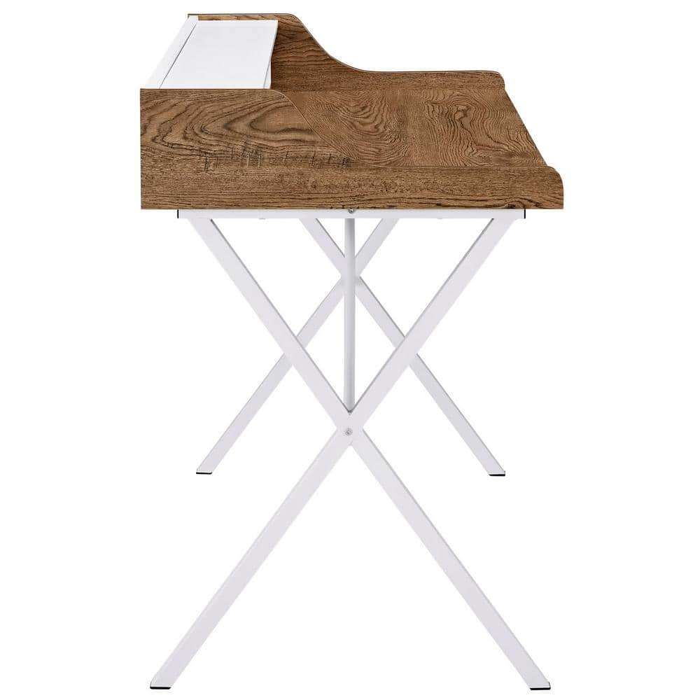 Contemporary Walnut Wood Desk with White A-Frame and Drawer