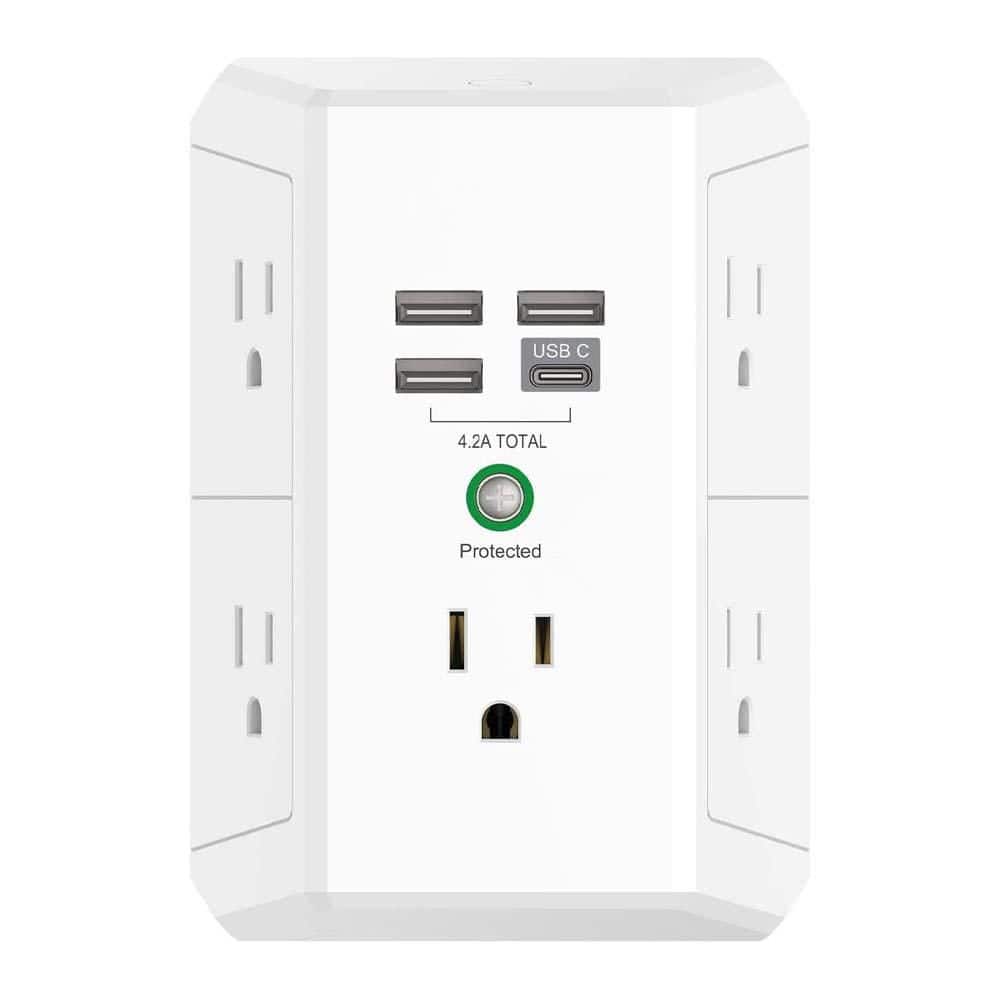 4-Outlet Multi Plug with 4 USB-A Ports 0 USB-C Ports Surge Protector for Home Office ETL Listed White price history on PriceWatchPro