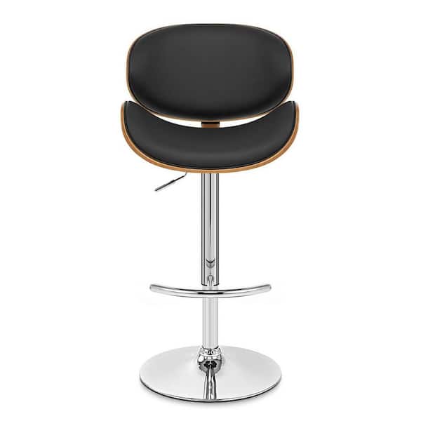 HomeRoots 25 in. Black Low Back Wood Adjustable Height Bar Chair with Faux Leather Seat